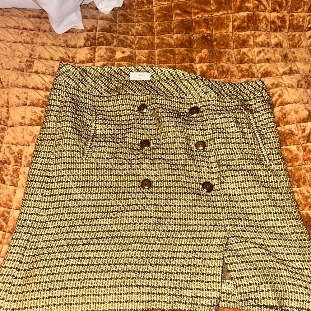 LOFT Olive and Brown Tweed Double-Button Mini Skirt